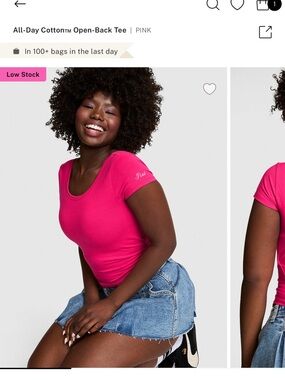 PINK Victoria's Secret All-Day Cotton™ Open-Back Tee - Hot Pink-NWT